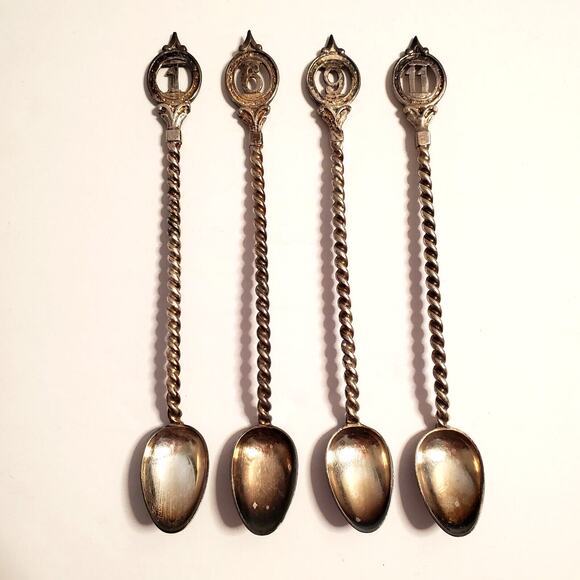 Antique 4 Pc Nickel Silver Coffee Spoon Twist Handle Numbered C.R. Carlstrom - Picture 14 of 14